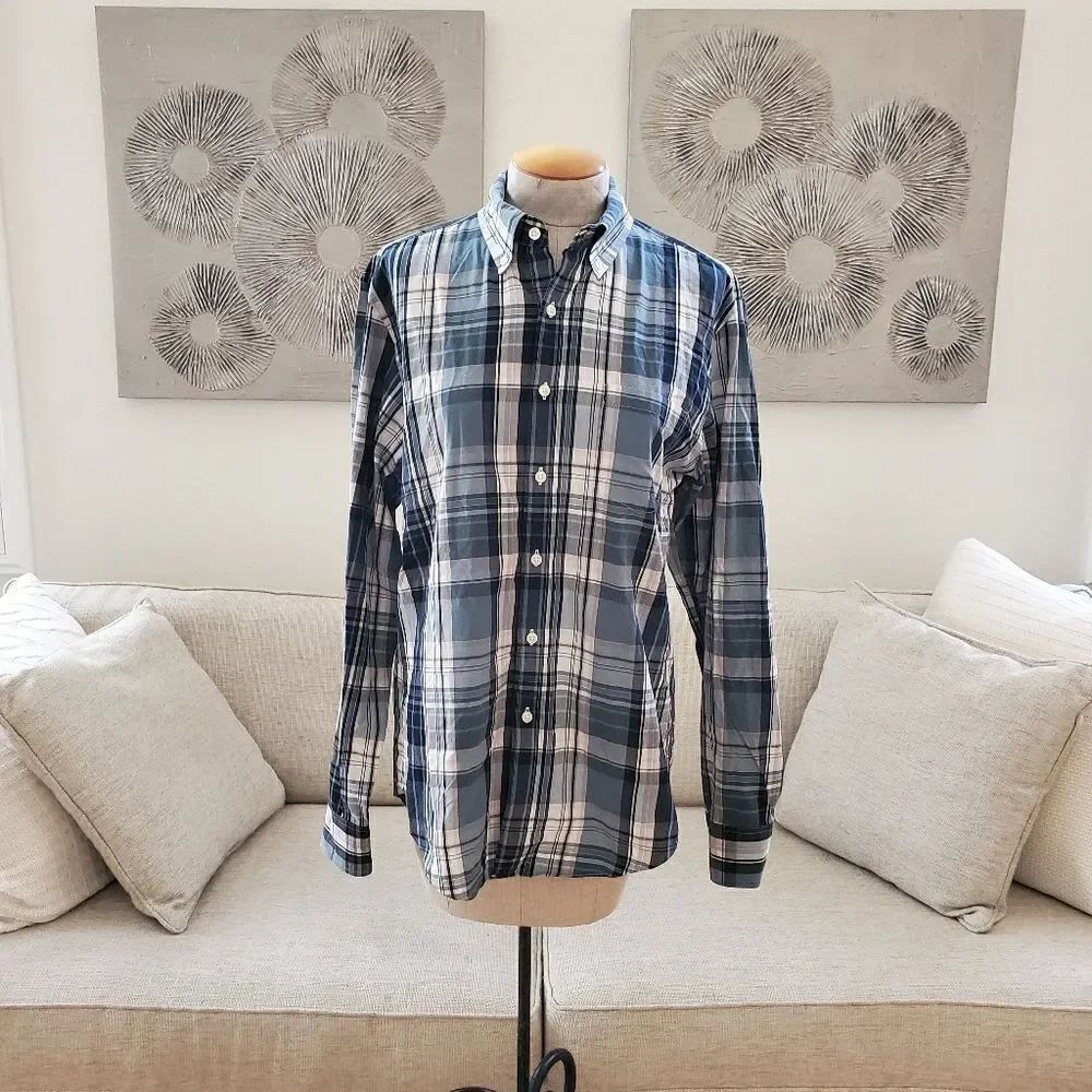 J. Crew Tailored Fit Plaid Button Down Collared Shirt sz Med
